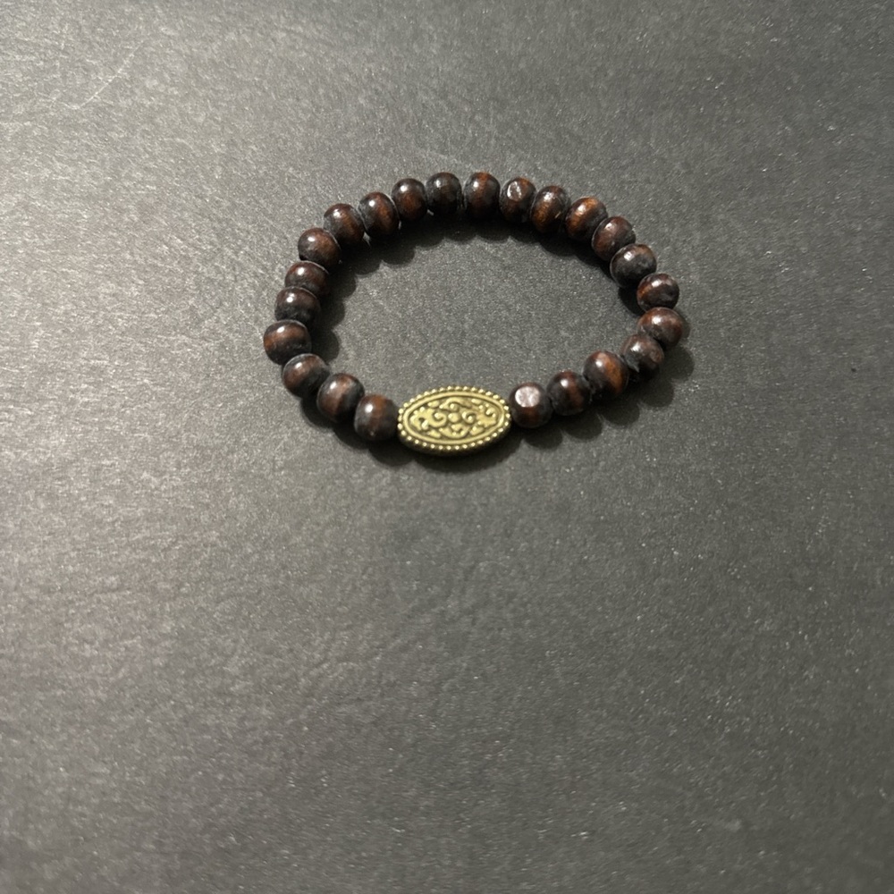 Brown Beaded Bracelet with Gold Accent